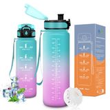 Vikaster Grote drinkfles van 1,5 liter, geschikt voor koolzuurhoudende dranken, lekvrije waterfles, voor fitness, outdoor