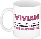Bellatio Decorations Naam cadeau Vivian - The woman, The myth the supergirl koffie mok / beker 300 ml - Oudroze Keramiek