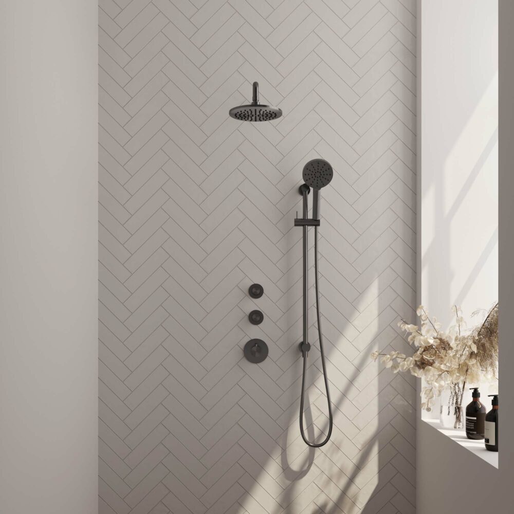 Brauer Brauer Gunmetal Carving inbouw doucheset glijstang, muurarm en ronde handdouche 20 gunmetal