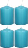 Trend Candles Bougie cylindrique/bougie tronc - 4x - turquoise - 6 x 8 cm - 29 heures de combustion - avec film ignifuge