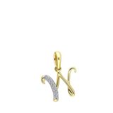 Lucardi Dames alfabet hanger met diamant (0,03ct) - Hanger - Cadeau - 14 Karaat Goud - Geelgoud