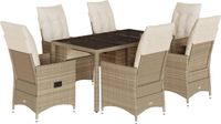 vidaXL 7-delige Tuinset met kussens poly rattan beige