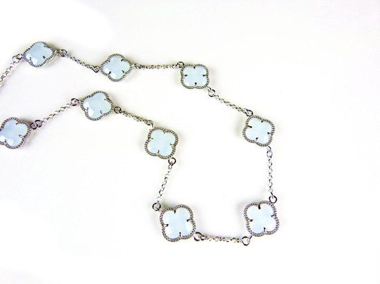 Sophie model 10 Fiori collier zilver lichtblauw klavers 45 cm