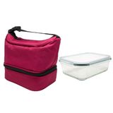 Nerthus FIH 1505 Zwarte Thermische Lunchtas Handtasmodel met Glazen Vershouddoos 1 L Dubbel Compartiment