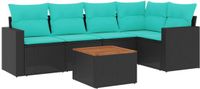 vidaXL 6-delige Loungeset met kussens, polyrattan, zwart