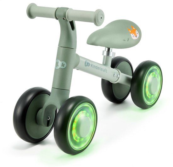 Kinderkraft CUTIE FLASH Loopfiets 3-Wiel – Verstelbaar Zadel – LED RGB Wielen – Stuurbegrenzer – 12-36 Maanden – Groen