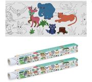Relaxdays tafelkleed kleurplaat, set van 2, dieren, 3 m, kinderen, zelfklevend, kleurtafelkleed, papier, op rol, wit