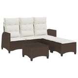 vidaXL 3-delige L-vormige polyrattan tuinbankset met kussens, bruin