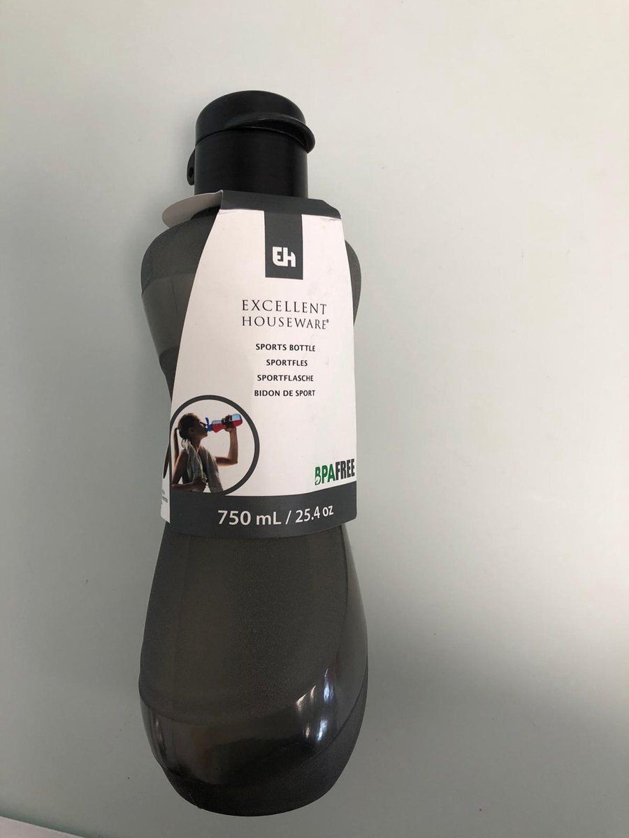 Koopman International Stijlvolle en handige zwarte Bidon - BPA-vrij en 0.7 liter inhoud