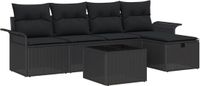 vidaXL Tuinbank Set 6-delig Zwart Polyrattan