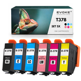 Evoke Compatible Ink for Epson T3781-T3786 378XL 6X Black, Cyan, Magenta, Yellow, Light Cyan, Light Magenta 78ml Expression Photo XP-8500 8505 8600 8605 8700, XP-15000