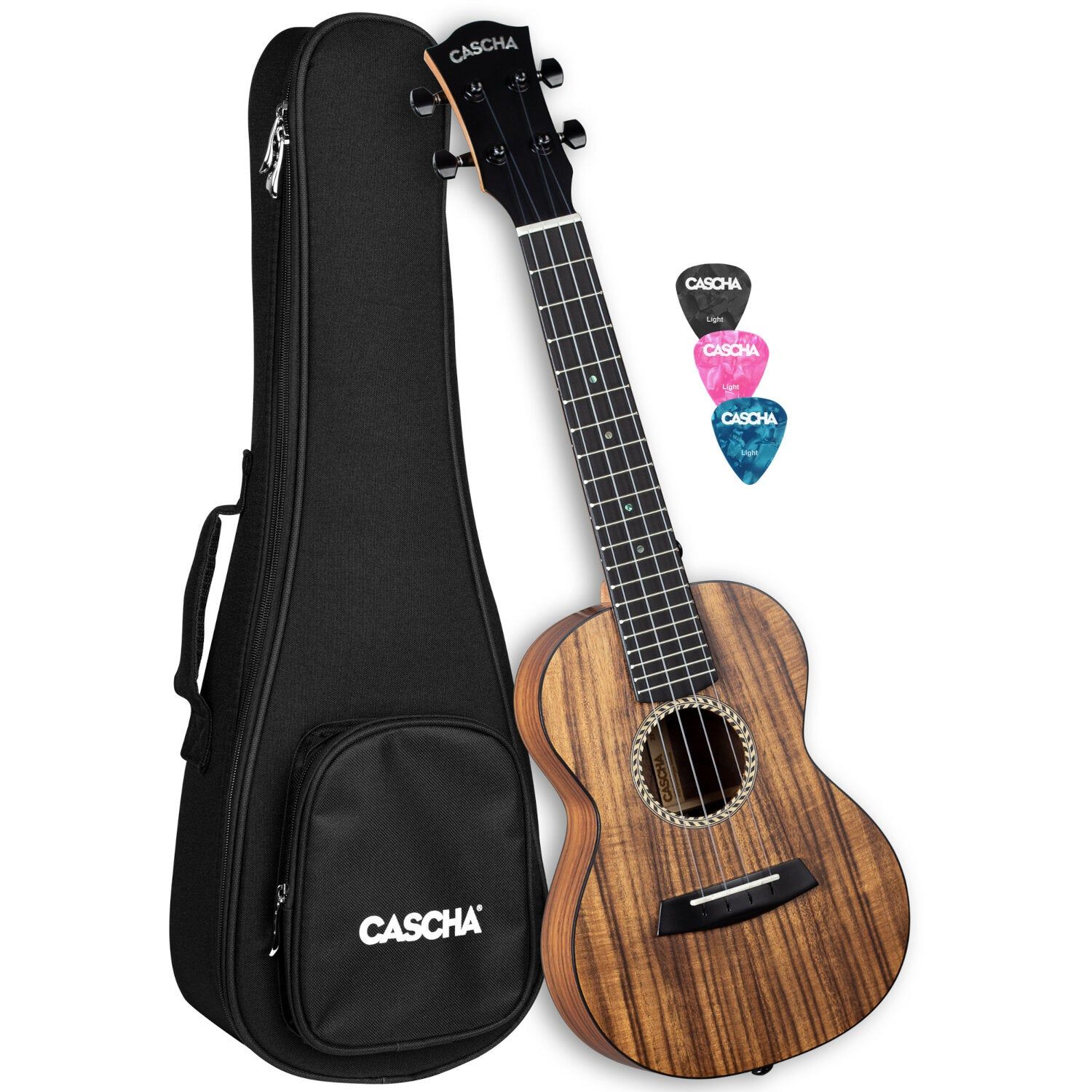 Cascha HH 2348 Solid Top Acacia Concert Ukulele Set