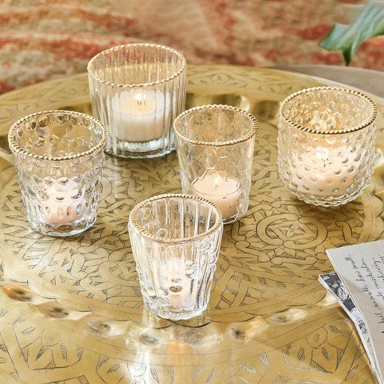 LOBERON Windlicht set van 5 Jarnac helder/goudkleurig