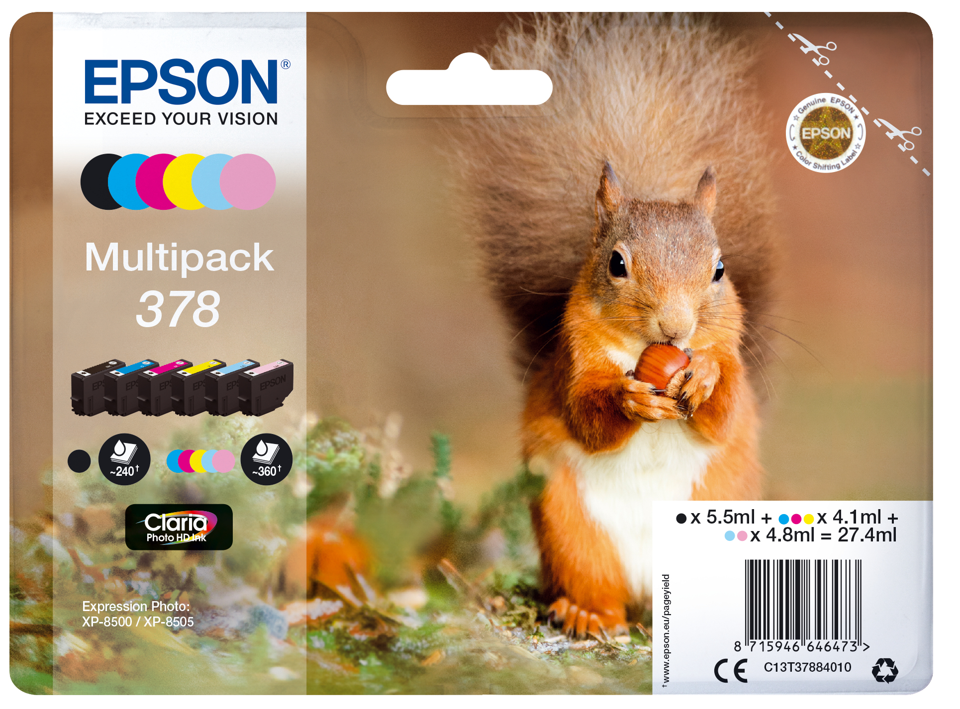 Epson Squirrel  Multipack 6-colours 378 Claria Photo HD Ink