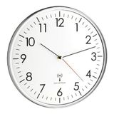 TFA Dostmann radiogestuurde wandklok, 60.3514, modern keukenklok, zendergestuurde tijd met hoge precisie, grote wijzerplaat met duidelijk leesbare cijfers en secondewijzer, zilver/wit, Ø 330 mm