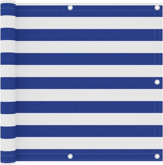 vidaXL Balkonscherm - 90x500 cm - Oxford stof - Wit en blauw