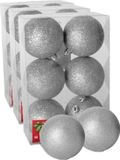 Gerimport Boules de Noël 18x - Argent - plastique paillettes - 4 cm
