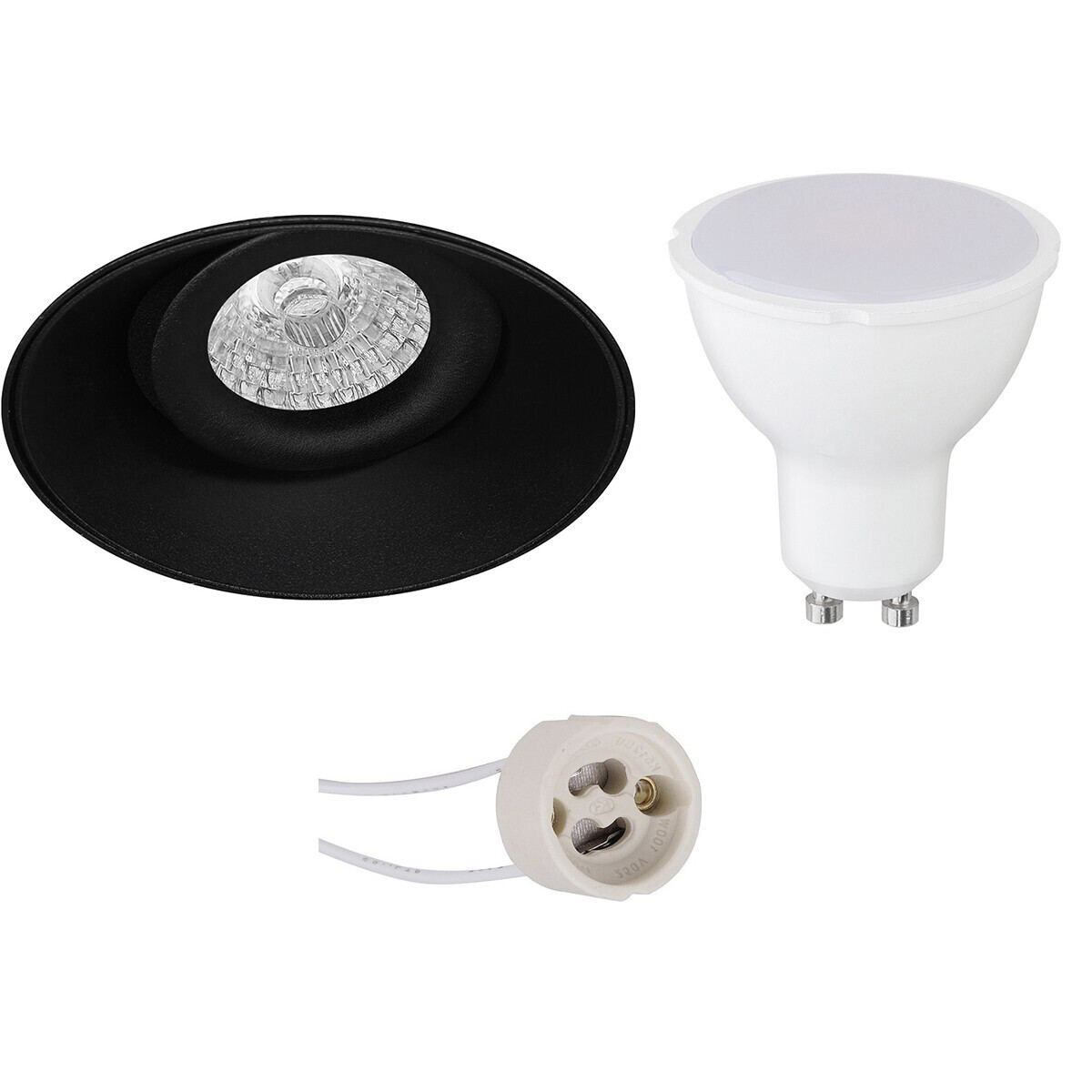 BES LED LED Spot Set - Pragmi Nivas Pro - GU10 Fitting - Dimbaar - Inbouw Rond - Mat Zwart - 6W - Warm Wit 3000K - Trimless - Kantelbaar - Ã˜150mm