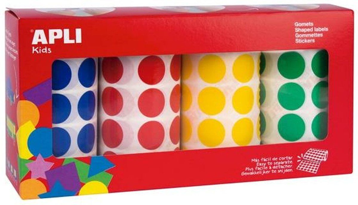 APLI Kids 13793 — Pakje ronde elastiekjes Ø 20 mm geel, blauw, rood en groen 4 u.