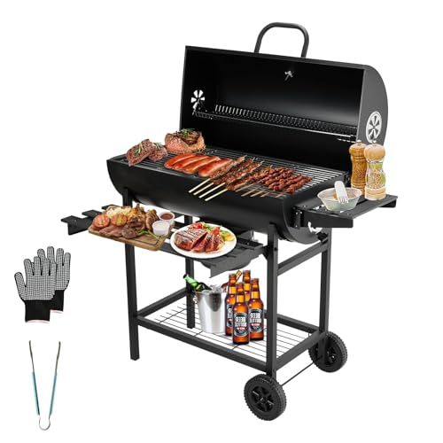 TEENO houtskoolgrill, met XXL-grillrooster, brandwondbestendige handschoen, thermometer, aslade, verstelbare bodem, grote houtskoolgrill (Basic)