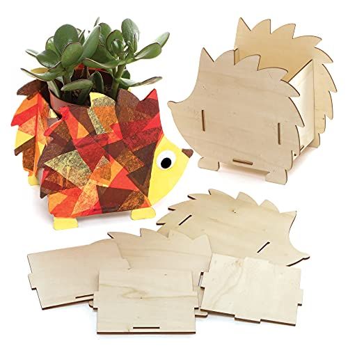 Baker Ross FE646 Egel Houten Bloempot Knutselset voor kinderen - Pakket van 3