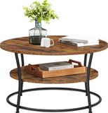 VASAGLE Salontafel rond, Woonkamertafel, Sofatafel met plank, 80 x 45 cm, Gemakkelijke montage, Metaal, Industrieel ontwerp, vintage bruin-zwart LCT80BX