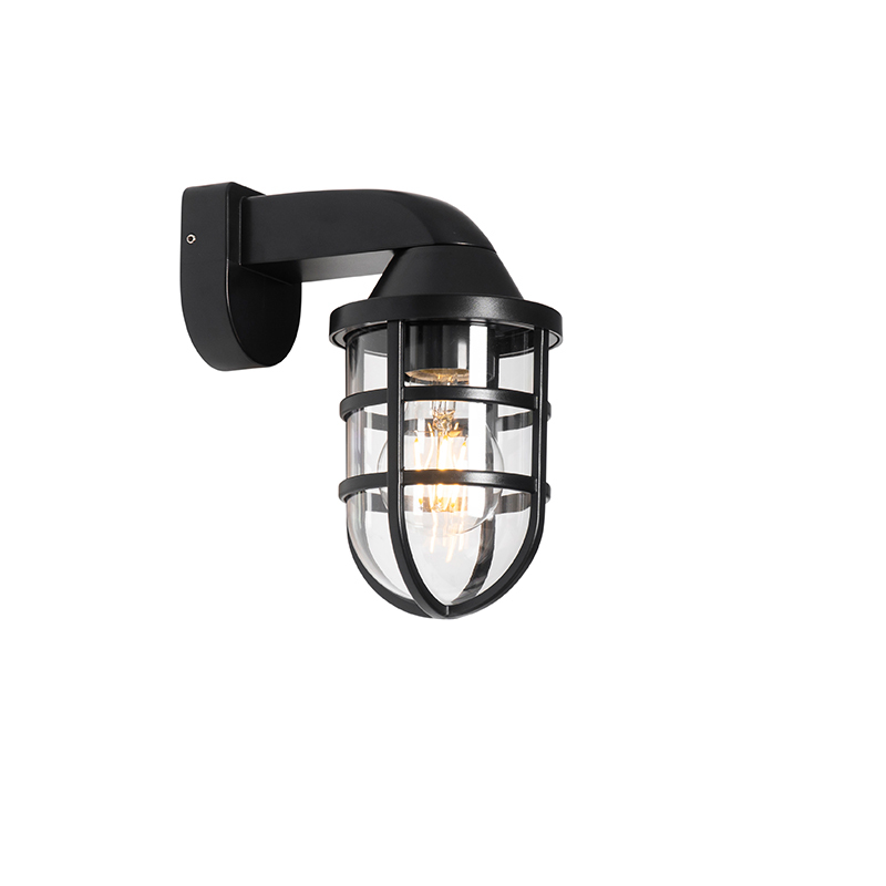 QAZQA Moderne wandlamp zwart met heldere kap IP54 - Joeri