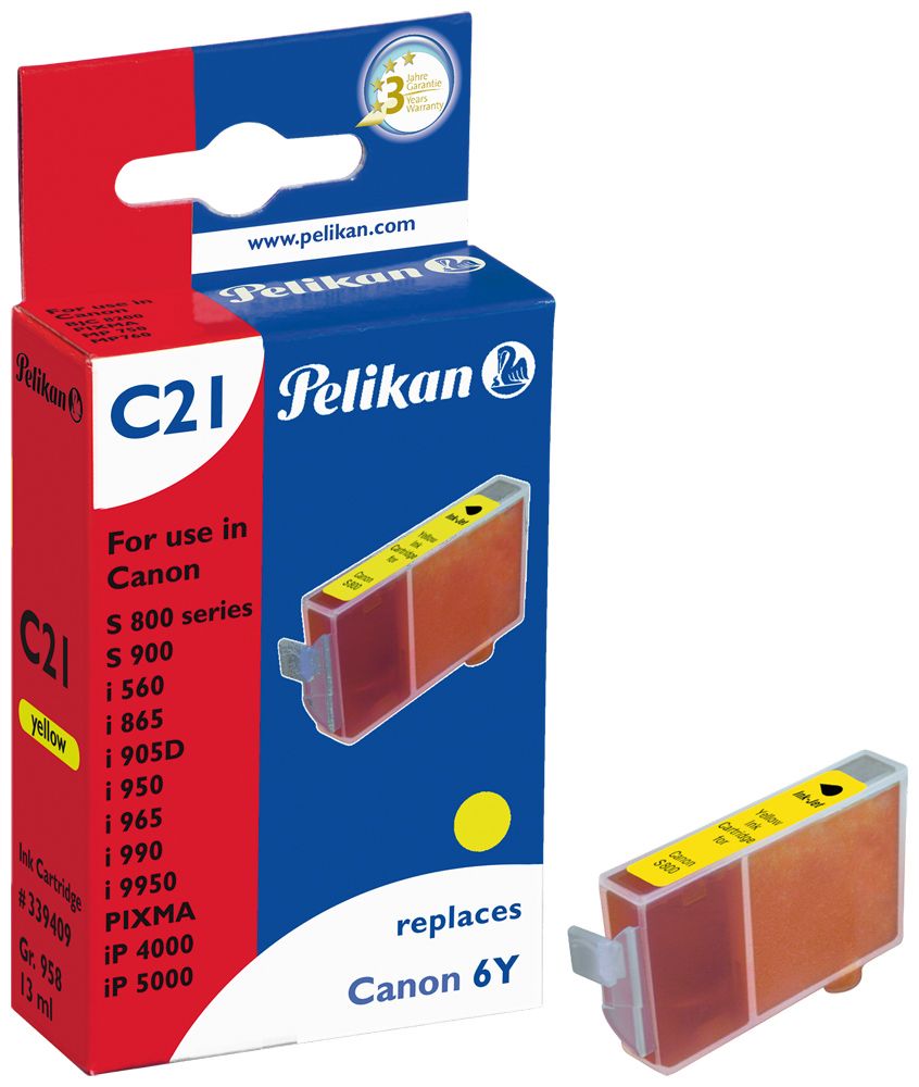 Pelikan C21 - Inktcartridge - Geel - 13 ml - Compatibel met Canon BCI-6e y