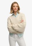 Superdry Dames Oversized V-hals Kabeltrui Oatmeal Beige