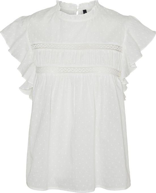 VERO MODA VMTRINE SL LACE TOP WVN GA NOOS Dames Top - Snow White - Maat S