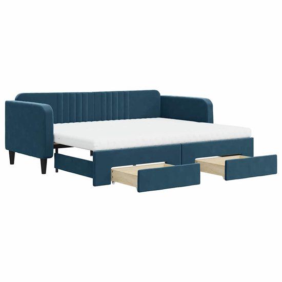 vidaXL Slaapbank met onderschuifbed en lades 90x200 cm fluweel blauw
