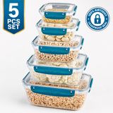 Soft Chef Lock & Fresh Vershoudbakjes Set – 5-delig – Rechthoekige Bewaardozen met Siliconen Seal – Luchtdicht & Lekvrij – BPA-vrij – Blauw