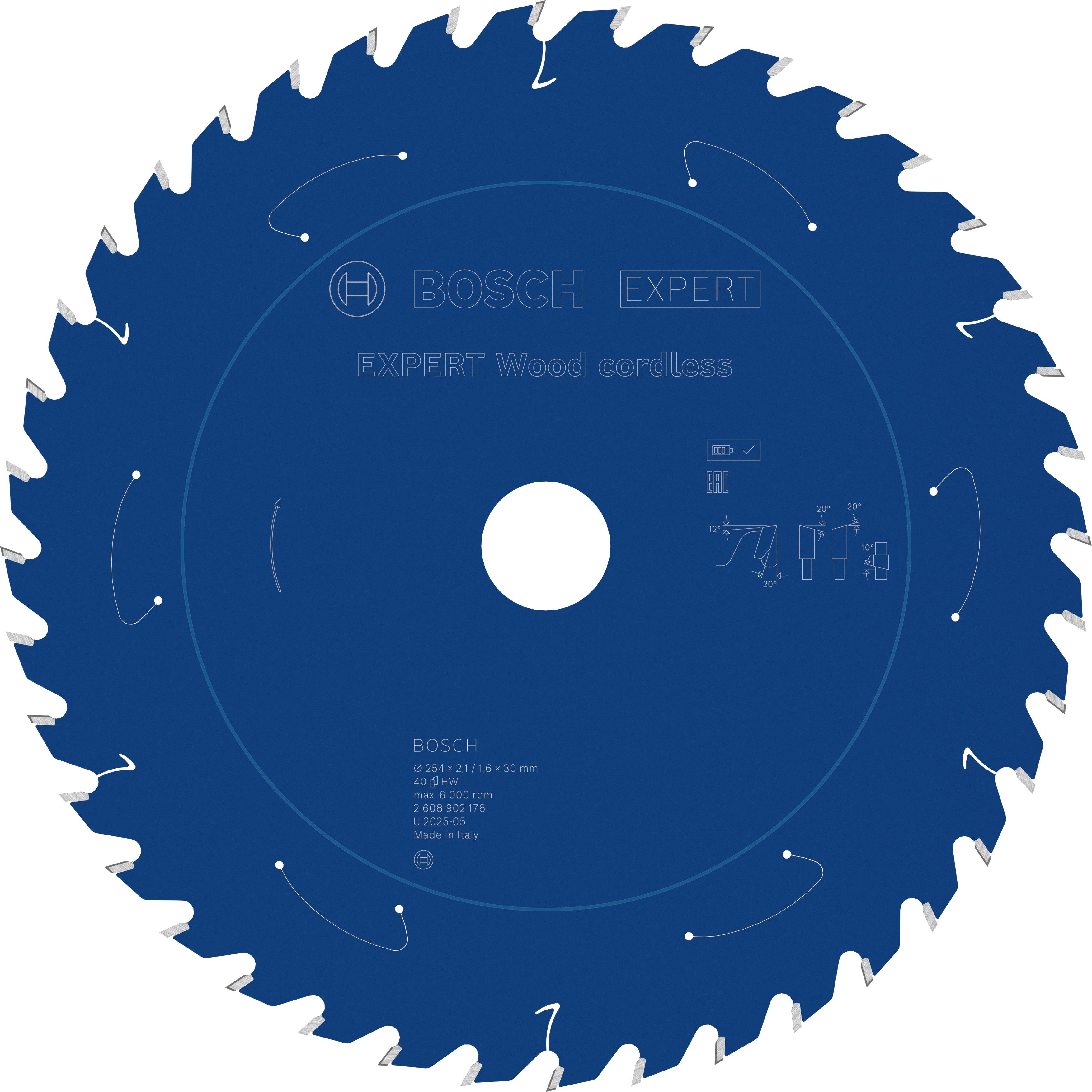 Bosch Accessoires EXPERT Wood cordless Cirkelzaagblad | 254 x 2,1/1,6 x 30 mm | T40 - 2608902176
