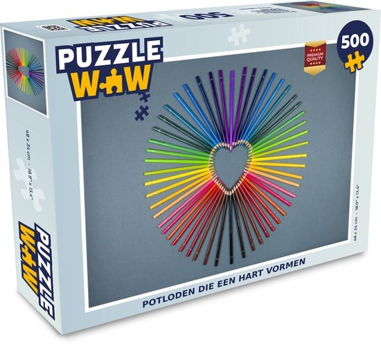 MuchoWow Puzzel Hart - Potloden - Regenboog - Abstract - Legpuzzel - Puzzel 500 stukjes