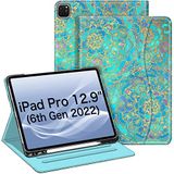 Fintie Hoes Compatibel met iPad Pro 12.9 2021 (5e Generatie) met Penhouder, Kijkhoek met Meerdere Hoeken Folio-Standaard Beschermhoes met Documentsleuven voor iPad Pro 12.9 2021/2020/2018, Jade