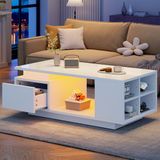 STILVORA Salontafel - Hoogglans Met Ledverlichting En Lade - Met 4 Zijvakken En Open Vak - Spaanplaat - 100x50x36 Cm - Wit
