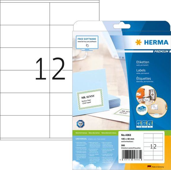 HERMA Etiketten wit 105x48 Premium A4 300 st.