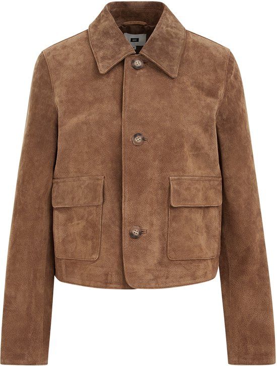 WE Fashion Dames premium jack van suède - Cinnamon brown - Maat M (38)