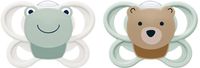 NUK 10175341, Babyfopspeen met vrije luchtdoorvoer, Silicone, 2 stuks, Groen/Beige