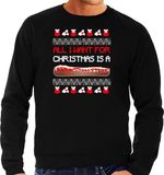 Bellatio Decorations Foute Kersttrui / Sweater Heren - Frikandel Speciaal - Zwart - Frituur Snack XL
