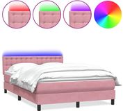 vidaXL Boxspringbed met matras en LED-verlichting, roze, 160x220 cm, fluweel