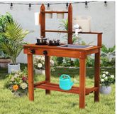 Merkloos Modderkeuken Kinderen - Buitenspeelgoed Keuken - Creatief Spelen - Inclusief Accessoires - 85 cm Hoog - Bruin