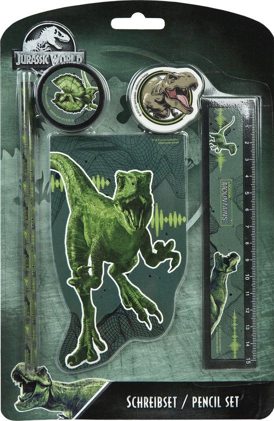 Jurassic World Schrijfset Kind - 5 Delige Schrijfwarenset - Groen