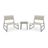 Zendea Cannes Tuinmeubelset, bestaande uit tafel en stoelen, voor buiten, van donkerbruin, met stoelen van beige textiel en vierkante tafel van gehard glas, compact