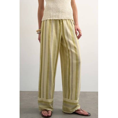 TOPSHOP wide leg high waist gestreepte casual broek met linnen groen