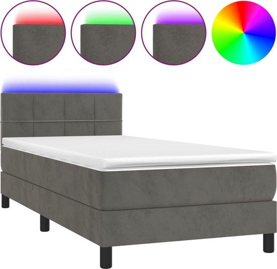 vidaXL Boxspring met matras en LED fluweel donkergrijs 80x200 cm