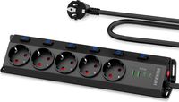 SURIGHT 5-voudige hoekcontactdoos met 2 USB-A en 2 USB-C - Stekkerdoos met schakelaar - 4000 W - 16 A - Desktop - 2 m