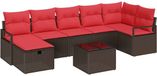 vidaXL Canapé avec coussin avec rangement Marron et Rouge poly rotin