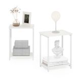 Furinno Set van 2 industriële bijzettafels met metalen frame, bewerkt hout, wit/wit