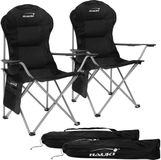 Hauki 2x campingstoel opvouwbaar tot 150 kg zwart met bekerhouder incl. draagtas